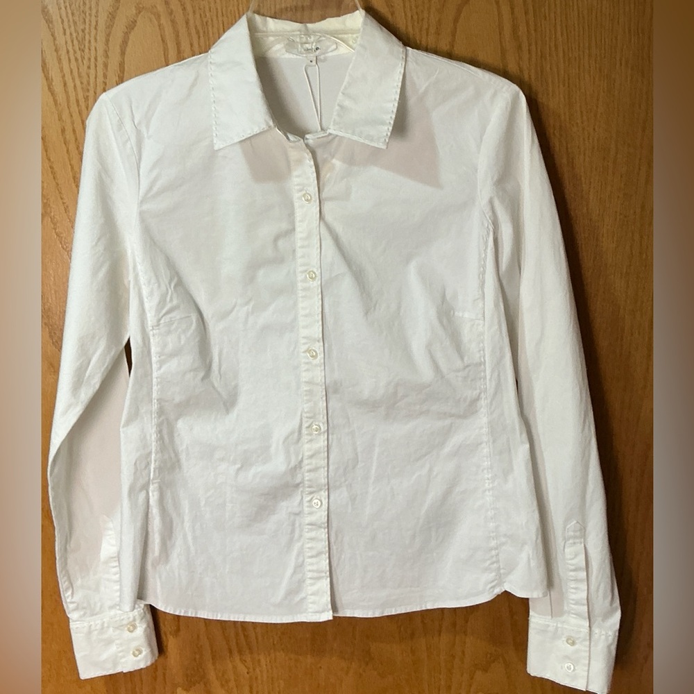 Vince Classic Slim White Top Stitch Button-Up Shirt Med New